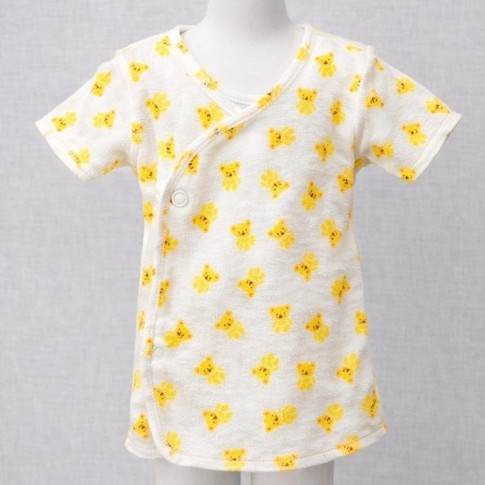 VTG Carter's Baby Wrap Shirt 6M Yellow Teddy Bear Print USA Newborn Kimono Top